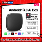 Car Air Box Sem Fio CarPlay Ai Box, Qualcomm 6125, CPU 8-Core, Android 11.0, GPS