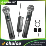 Microfone Sem Fio UHF Profissional Portátil 2 Canais 900MHz PHENYX PRO