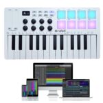 Controlador de Teclado MIDI USB M-Wave de 25 teclas com 8 pads de bateria retroiluminados