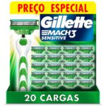 Gillette Mach3 Sensitive Carga para Aparelho de Barbear Recarregável com Aloe Vera