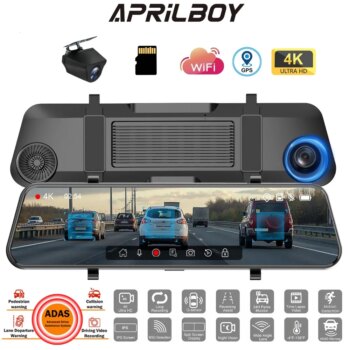 Câmera DVR Automotiva Aprilboy 4K Wi-Fi Espelho Retrovisor-Aliexpress