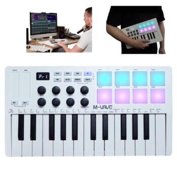 Controlador de teclado MIDI USB M-WAVE de 25 teclas com 8 pads de bateria retroiluminados-Amazon
