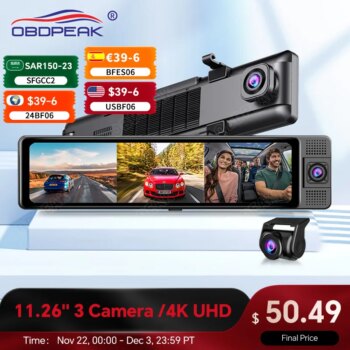 OBDPEAK Dash Cam 4K UHD 3 Câmeras-Aliexpress