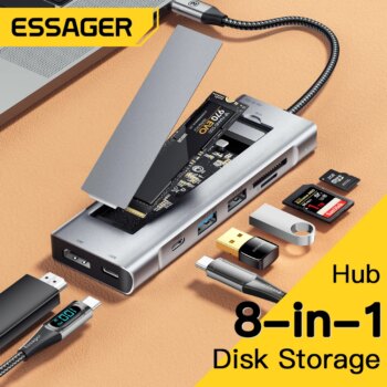 HUB USB 8 em 1 com Suporte para SSD-Aliexpress