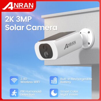 1005006301805369-ANRAN Câmera de Segurança Solar Externa 3MP 2.4G WiFi
