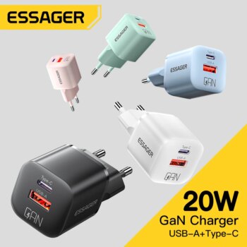 1005007634206016-Essager Carregador GaN 20W USB-A + USB-C