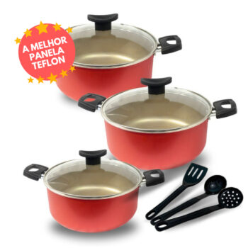 22197934814-Kit Caçarolas Teflon 16 18 20 com Talheres