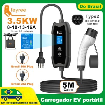 1005008981137111-Feyree EV Charger Tipo 2 | 3.5kW 16A | 5m | Plug BR