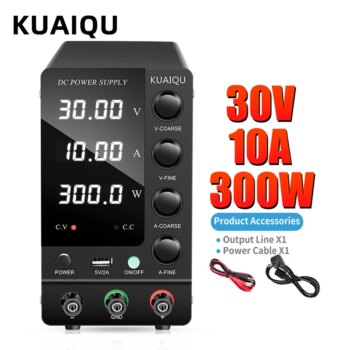 1005001780763843-Fonte de Alimentação Ajustável Kaiqu DC 30V 10A 300W com Display Digital