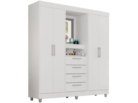 1005007515719271-Guarda-roupa com Espelho 4 Portas 4 Gavetas Araplac Pequim