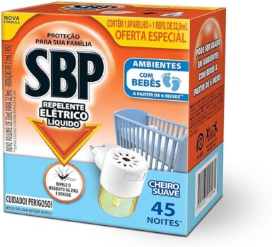 B07VLJCJSW-Repelente Elétrico Líquido SBP 45 Noites Cheiro Suave Aparelho + Refil