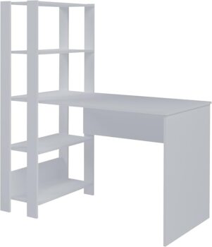 B09RQ5T3F4-Escrivaninha com Estante Lateral Match Branco Artely