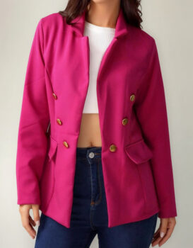 MLB5055484998-Blazer Feminino Alfaiataria Max Acinturado Com Botões Social