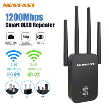 1005005995617272-Newfast Repetidor Wi-Fi 1200Mbps OLED Longo Alcance 5GHz