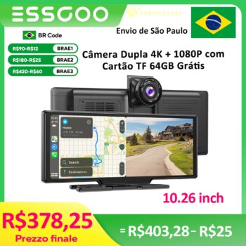 1005008702437903-Câmera Veicular 4K 1026 DVR Sem Fio Carplay Android Auto Rádio Automotivo GPS Dupla Lente