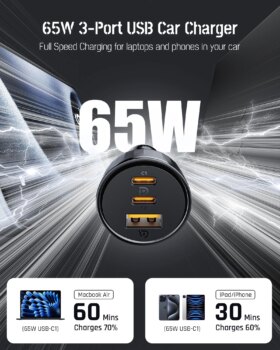 1005008833812507-Volme Carregador de Carro USB-C 65W QC 4.0 PD 3.0