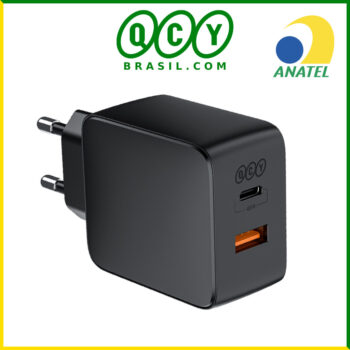 18399229561-Carregador Ultra Rápido QCY Turbo Gan PD 65w 2 Portas Usb-a + Tipo-c