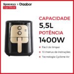 22996995451-Fritadeira Elétrica Air Fryer Gaabor Jumbo Family 5.5L 1400W