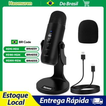 1005004826141049-Haomuren Microfone Condensador USB Gravação e Streaming