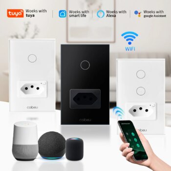 1005006801058113-Coibeu Interruptor Inteligente Touch com Tomada Wi-Fi Alexa Google