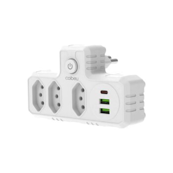 1005007308367388-Coibeu Adaptador de Tomada 3 Saídas AC + USB-C e 2 USB-A