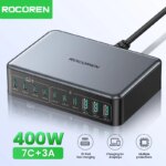 1005007855117488-Rocoren Carregador Desktop GaN 400W com 7 USB-C e 3 USB-A