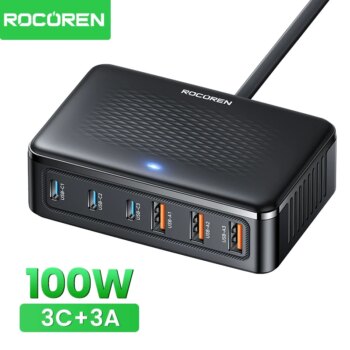 1005009383188303-Rocoren Carregador Desktop USB GaN 100W 3C+3A