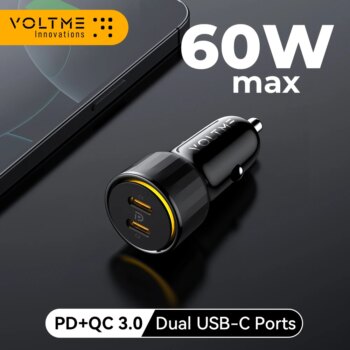 1005009456555806-VOLTME Carregador Veicular 60W Duas Portas USB-C PD+QC 3.0