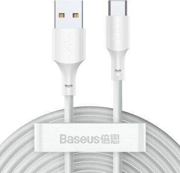 B01LXVHS13-Baseus Cabo USB-A para USB-C 1.5M Carregamento e Dados 40W Branco (2 unidades)