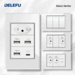 1005005797300115-DELEFU Tomada Vidro 4x2 USB-C Dupla Wi-Fi Tuya