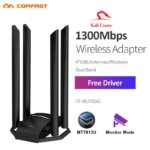1005006380010049-Comfast Dual Band WiFi Adapter Placa de Rede 1300Mbps 4 Antenas 6dBi USB 3.0