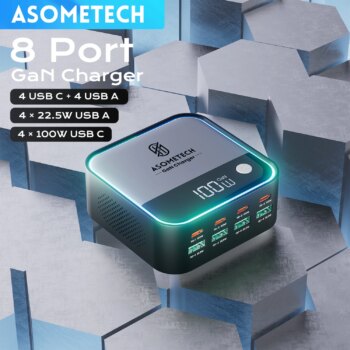 1005010072527651-Carregador GAN 8 Portas USB-C 100W PD PPS