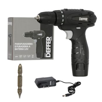 22898051431-DEFFER Parafusadeira e Furadeira a Bateria 12v C/ Luz de Led e Bits