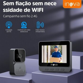 23098285756-INOVA Campainha Vídeo Com Câmera Sem Fio Doméstica E Intercomunicador De Tela