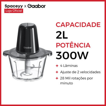 26472912862-Gaabor Processador de Alimentos Elétrico 2L 300W com 4 Lâminas