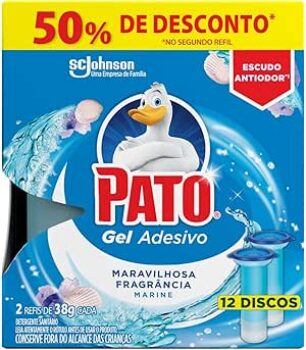 B07FPT3MSD-Pato Desodorizador Sanitário Gel Adesivo 2 Refis Marine 12 Discos