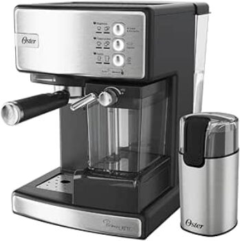 B0FPGCD28T-Oster Kit Cafeteira Nova Primalatte Inox e Moedor de Café Elétrico Inox 220V