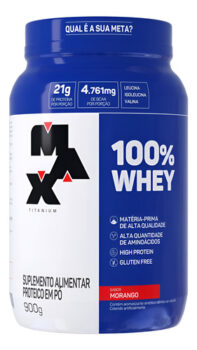 MLB12982625-Suplemento 100% Whey Max Titanium 900g sabor morango