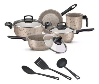 MLB47340520-Jogo de Panelas 8 Peças Antiaderente Teflon Tampa de Vidro Vanilla