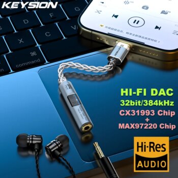 1005008022654552-Keysion Adaptador de Áudio USB-C para 3.5mm DAC CX31993 MAX97220 32bit 384KHz