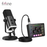 1005008393439495-Kit de Áudio FIFINE para Gaming e Streaming: Microfone AM8 e Mixer SC3