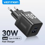 1005009453002329-Vention Carregador de Parede GaN 30W USB-C PD 3.0 QC 3.0
