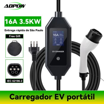 1005009769456691-Adhow Carregador EV Portátil Type 2 3.5kW 16A 3.5m Cabo
