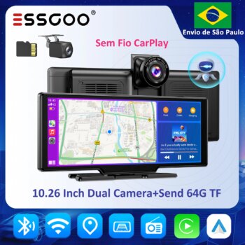 1005009777853674-Essgoo Câmera DVR Automotiva 4K com CarPlay e Android Auto Sem Fio