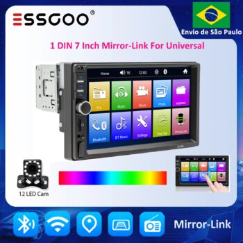 1005009832050908-Essgoo 7" 1 Din MP5 Player com Tela Touchscreen e Bluetooth