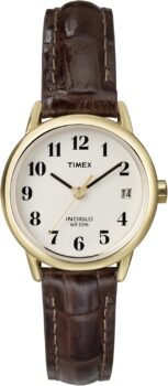 B000B55AEK-Timex Easy Reader Quartzo Analógico Indiglo Pulseira Couro Data