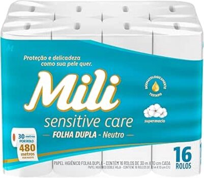 B07G5VZBJC-Mili Sensitive Care Papel Higiênico Folha Dupla Neutro - 16 Rolos