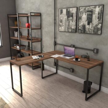 B089YDKL17-Trevalla Kuadra Ml150 Escrivaninha em L 2 Peças Nogal