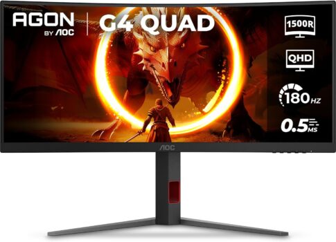 B0FGDLH5RW-AOC Agon U34G4C Monitor Gamer Curvo 34" Ultrawide WQHD 180Hz 0.5ms