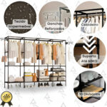 MLB45751291-Rishon Guarda Roupa Dobravel Closet Aberto Arara Organizadora 4 Colunas Aço